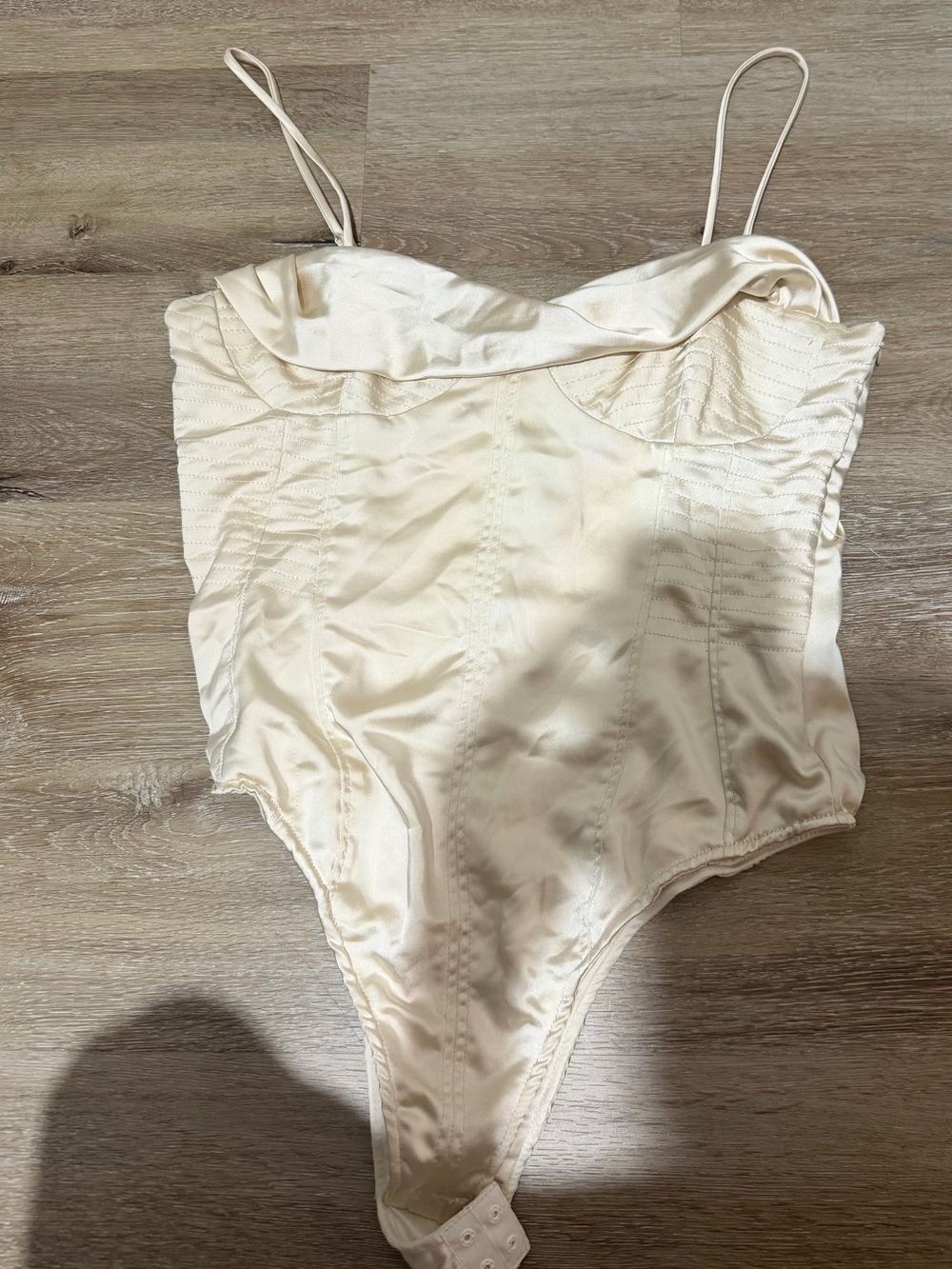 Zara Satin Cream Bodysuit with Spaghetti Straps